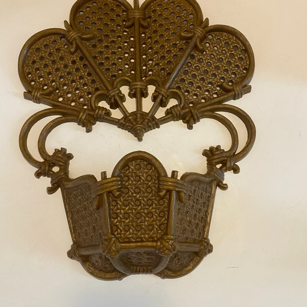 Vintage 1981 Burwood Faux Wicker Rattan Hanging Wall Pocket Planter MCM USA